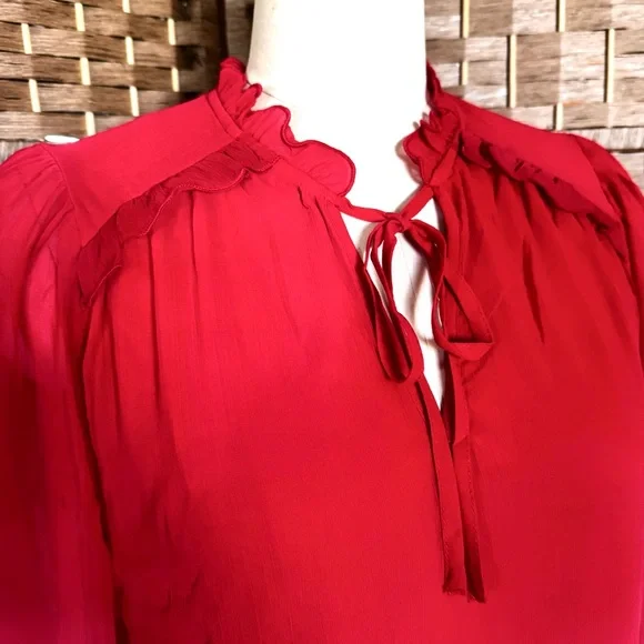 NWT red Tamara H. lined chiffon blouse M - Picture 3 of 13